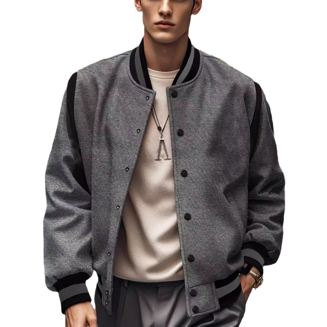 Herren nan leichte Collegejacke im Varsity-Look mit Druckknopfverschluss Rippbündchen und Kontrast-Schulterbesatz EB
