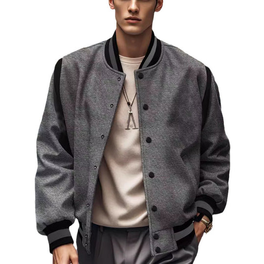 Herren nan leichte Collegejacke im Varsity-Look mit Druckknopfverschluss Rippbündchen und Kontrast-Schulterbesatz EB