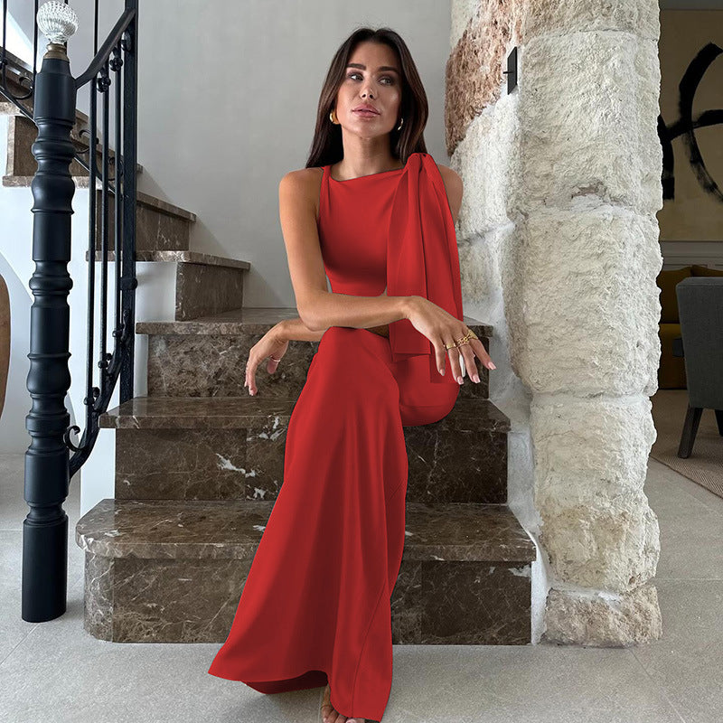 Damen Elegantes Maxikleid mit asymmetrischen Trägerdetails EB