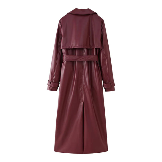 Damen eleganter Kunstleder-Trenchcoat mit Gürtel EB