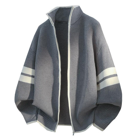 Unisex nan oversized Strickjacke mit Reißverschluss und Stehkragen EB