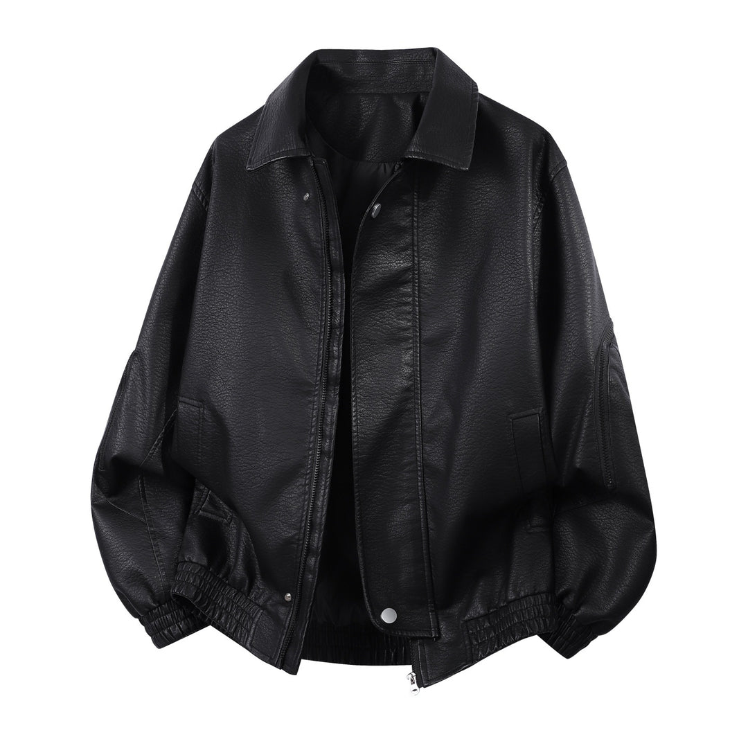 Herren oversized Kunstleder-Blouson mit elastischem Saum und verdecktem Reißverschluss EB