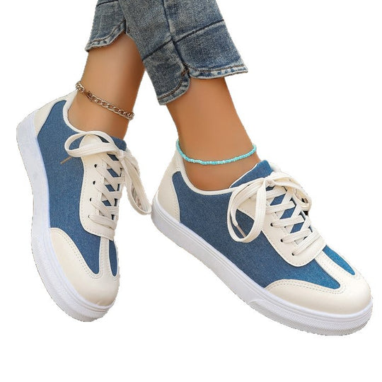 Damen Plateau‑Sneaker im Denim‑Look mit gepolstertem Komfortfußbett und Elastik‑Schnürung EB