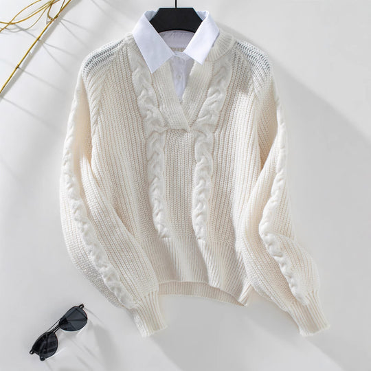 Damen Strickpullover mit stylischem Kragen EB