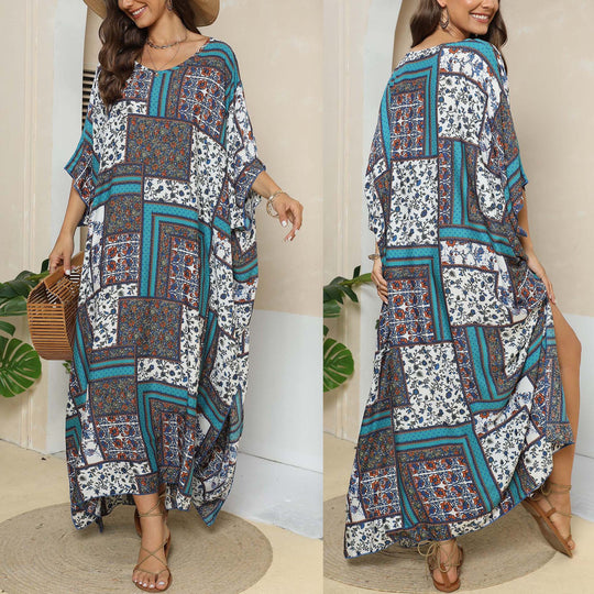 Damen lässiges Maxikleid im Patchwork-Design EB