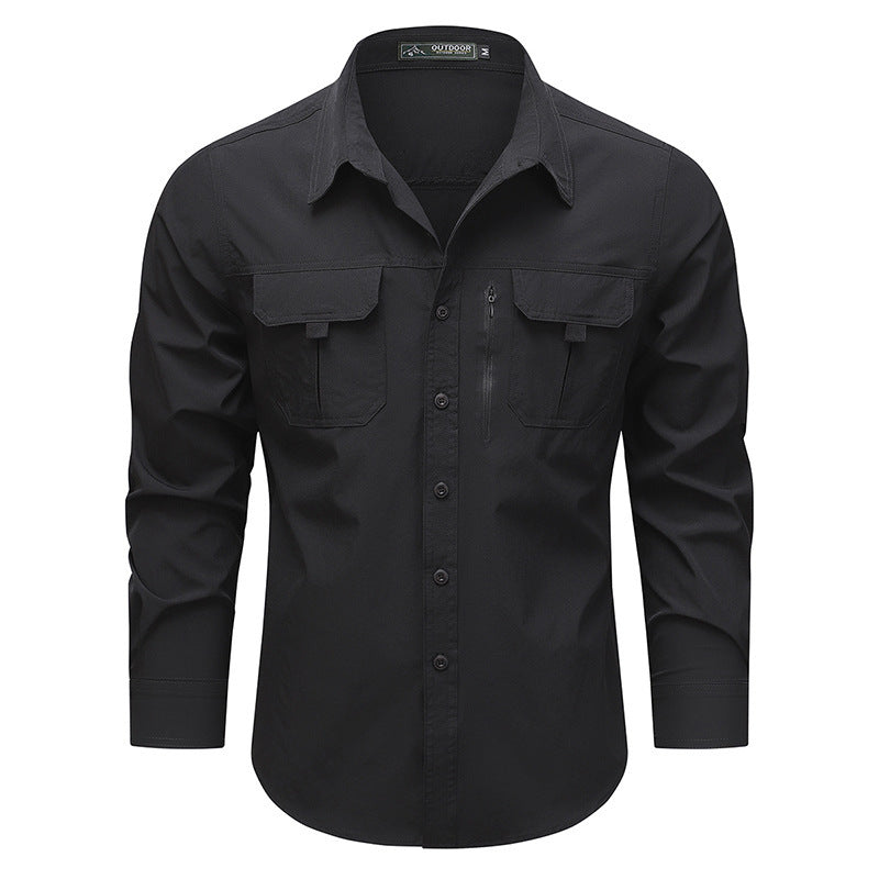 Men's  technical long-sleeve utility shirt with dual flap chest pockets and concealed zip utility pocket EB