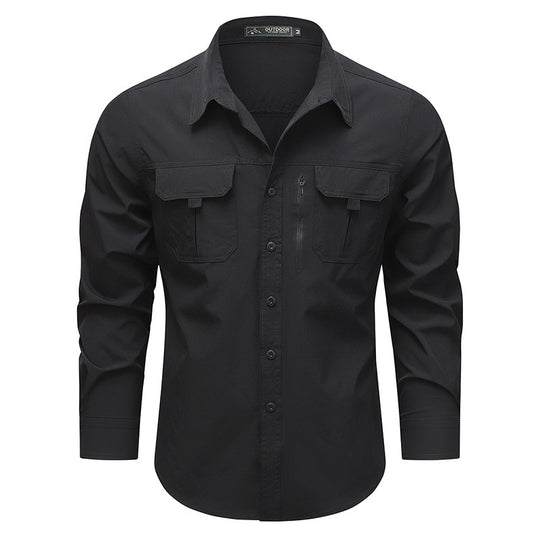 Men's  technical long-sleeve utility shirt with dual flap chest pockets and concealed zip utility pocket EB