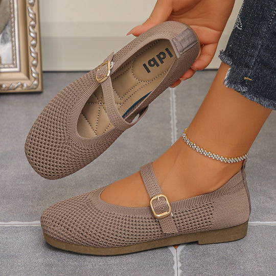 Damen bequeme Ballerinas mit modischem Lochdesign und dekorativem Riemchen EB
