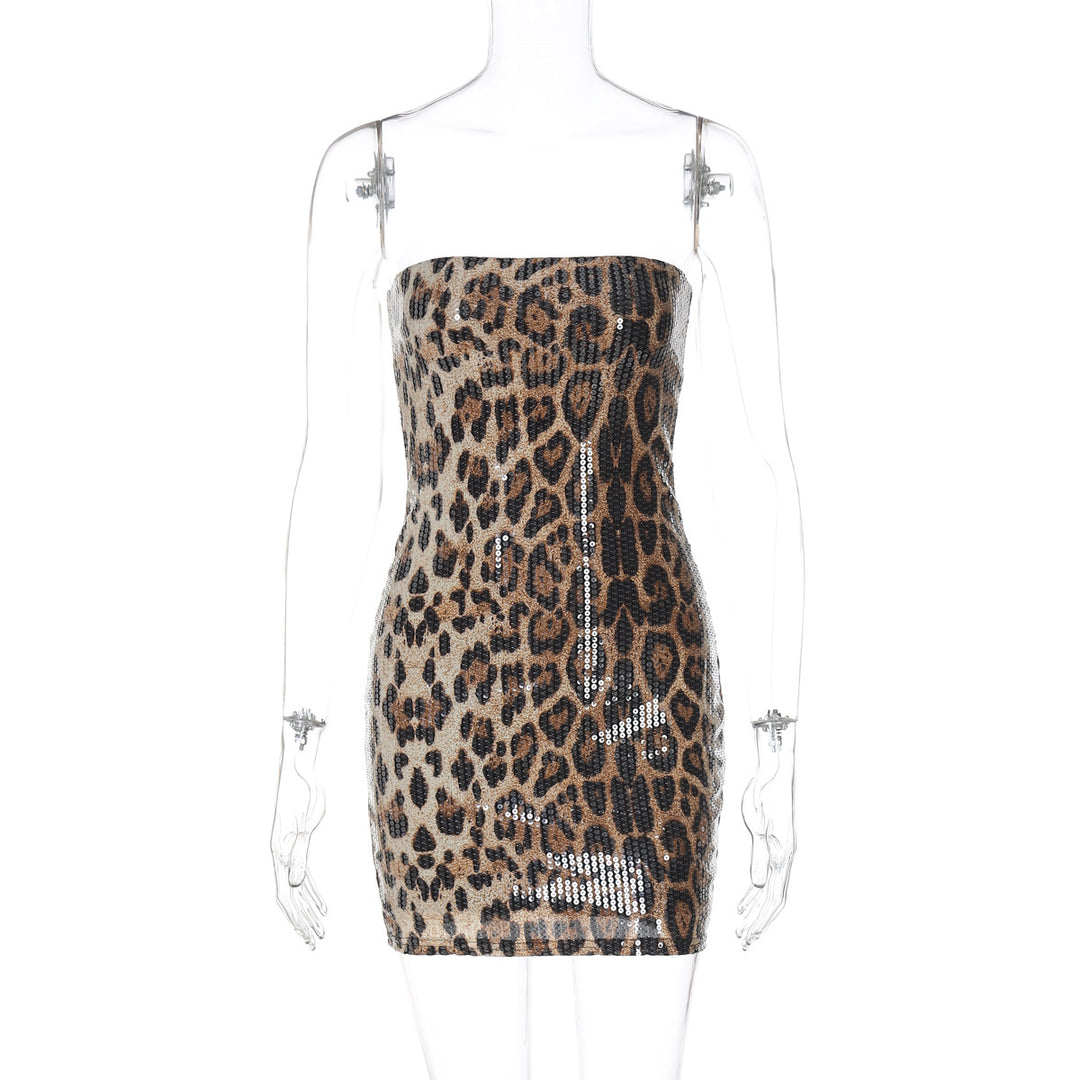 Damen Glamouröses Minikleid im Leopardenmuster mit Glitzereffekten EB
