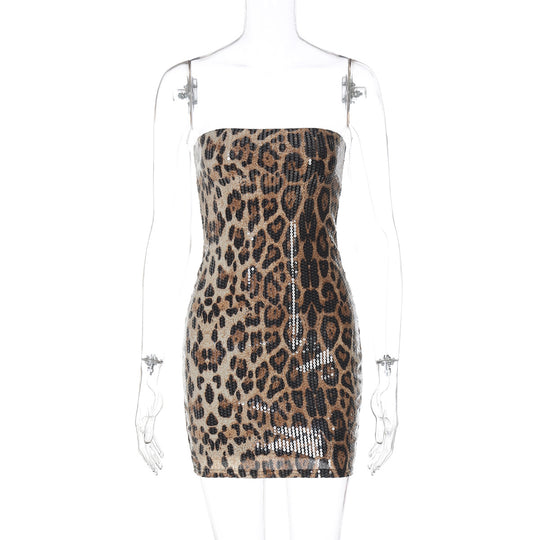 Damen Glamouröses Minikleid im Leopardenmuster mit Glitzereffekten EB