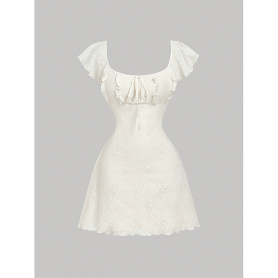 Damen Minikleid mit floralem Design und romantischen Rüschen EB