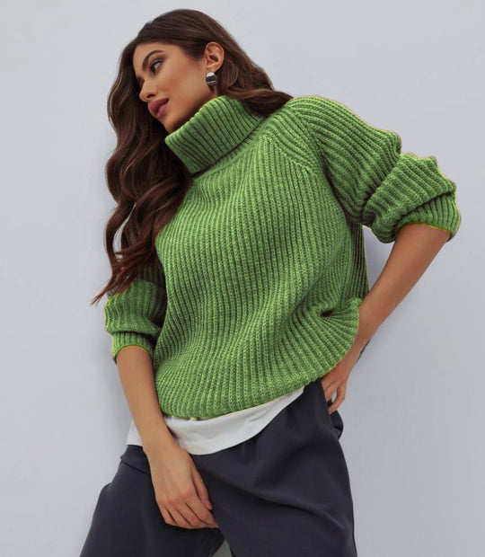 Damen Strickpullover mit hohem Kragen und strukturierter Maschenoberfläche EB