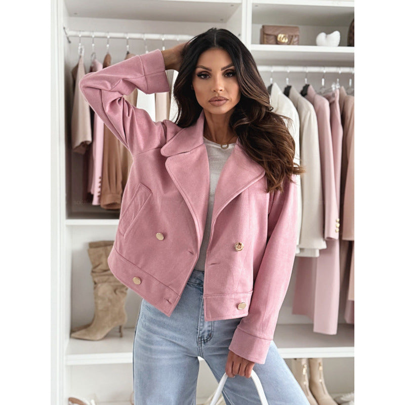 Damen jacke im Biker-Stil mit doppelter Knopfleiste und seitlichen Taschen EB