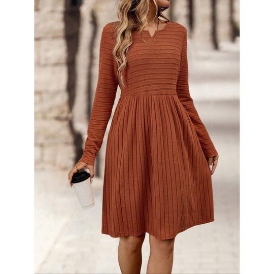 Damen Strickkleid mit V-Ausschnitt und langen Ärmeln EB