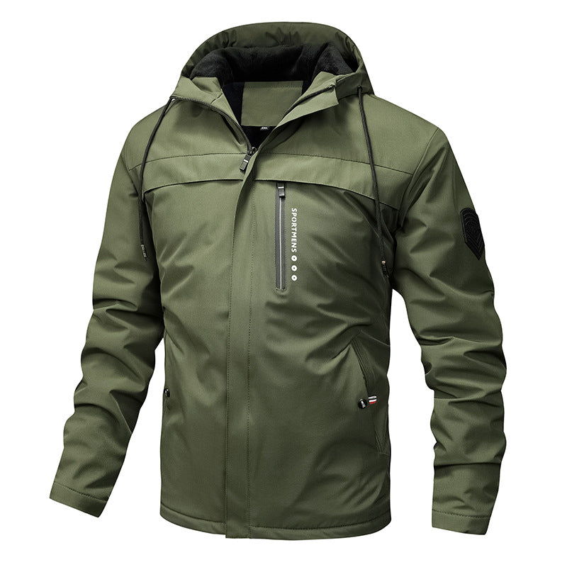 Herren nan winddichte Softshelljacke mit verstellbarer Kapuze, Fleece-Innenfutter und verdeckten Reißverschlusstaschen EB