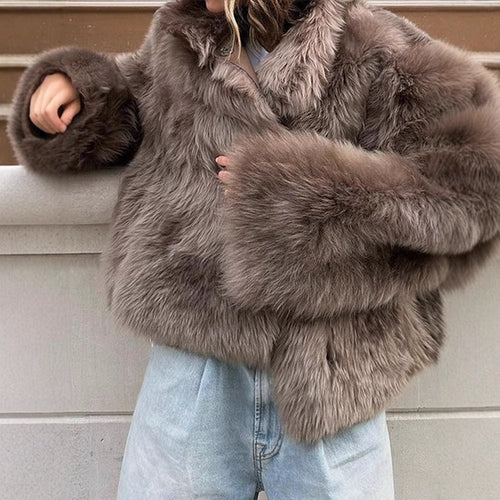 Damen Pelzjacke im modernen Oversize-Stil mit gemütlichem Kragen EB