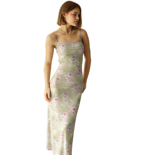 Damen Maxikleid mit floralen Muster und verstellbaren Spaghetti-Trägern EB