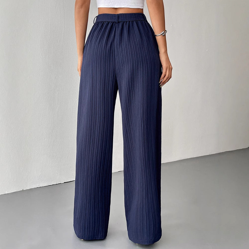Damen Weite Plissee-Hose mit Bindeband und elastischem Bund EB