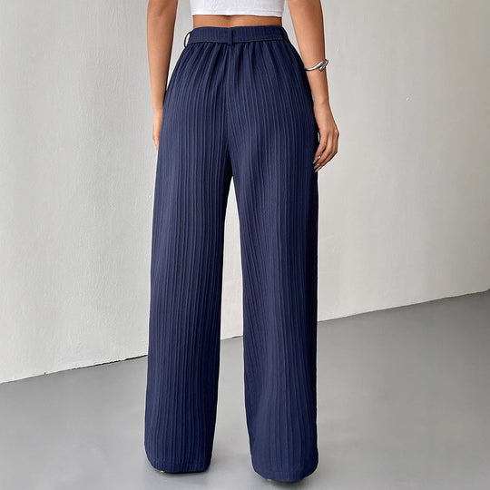 Damen Weite Plissee-Hose mit Bindeband und elastischem Bund EB