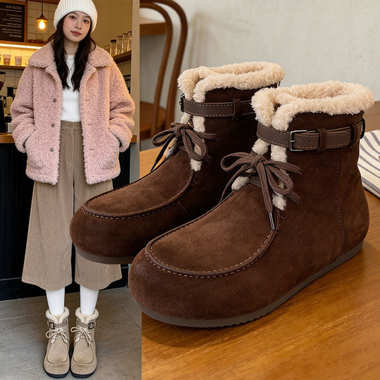 Damen Bequeme Winterstiefel mit kuscheligem Innenfutter und modischer Schnalle EB