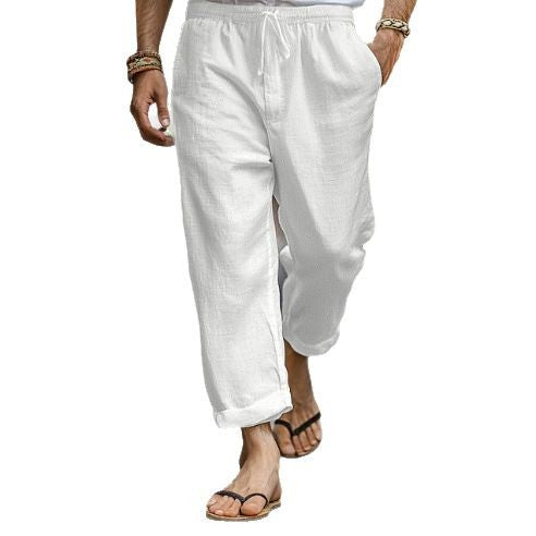 Herren nan lässige Leinen-Joggerhose mit elastischem Tunnelzugbund, seitlichen Eingrifftaschen und aufrollbarem Saum EB