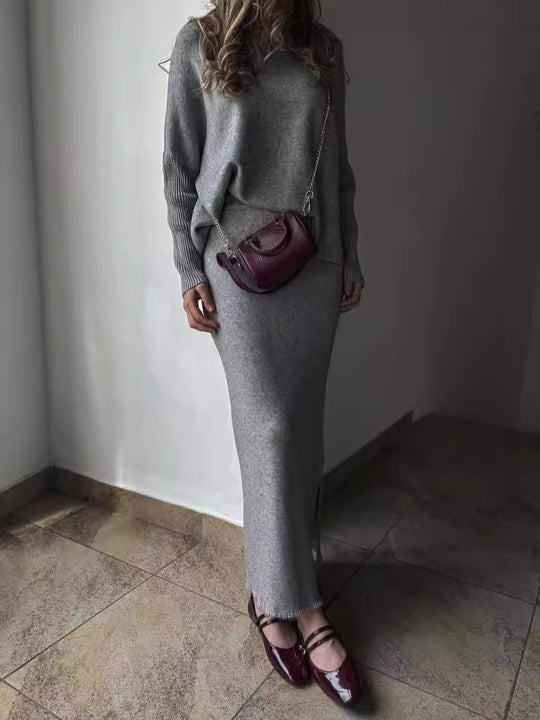 Damen Elegant gestricktes Maxikleid mit lässigem Schnitt EB