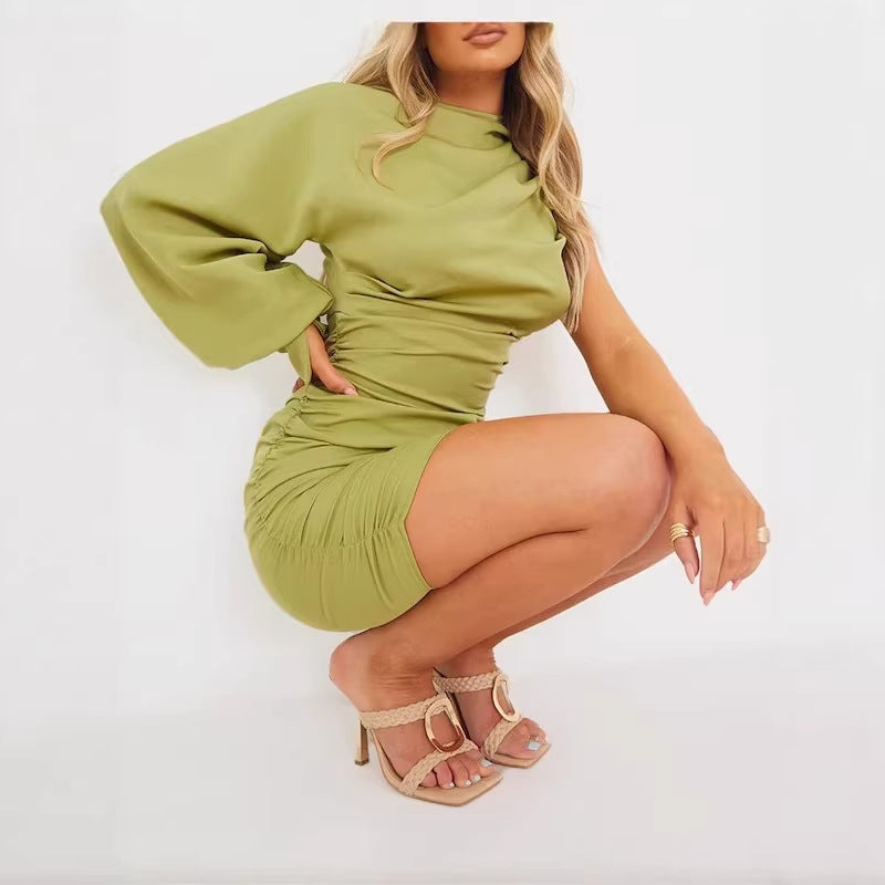 Damen körperbetontes Wickelkleid mit asymmetrischem Ausschnitt und elegantem Detail EB