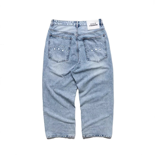 Damen weite Denim-Jeans mit stilvollem Stickdesign EB