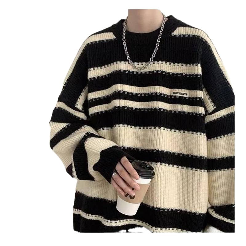 Damen Oversized Casual Strickpullover mit gestreiftem Design EB
