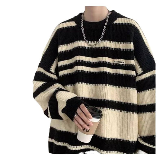 Damen Oversized Casual Strickpullover mit gestreiftem Design EB