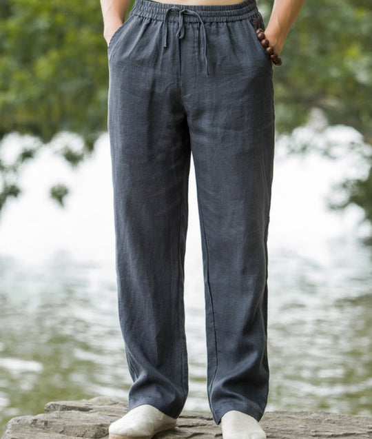 Herren nan leichte Leinenhose mit elastischem Bund weites Bein und seitlichen Eingrifftaschen EB