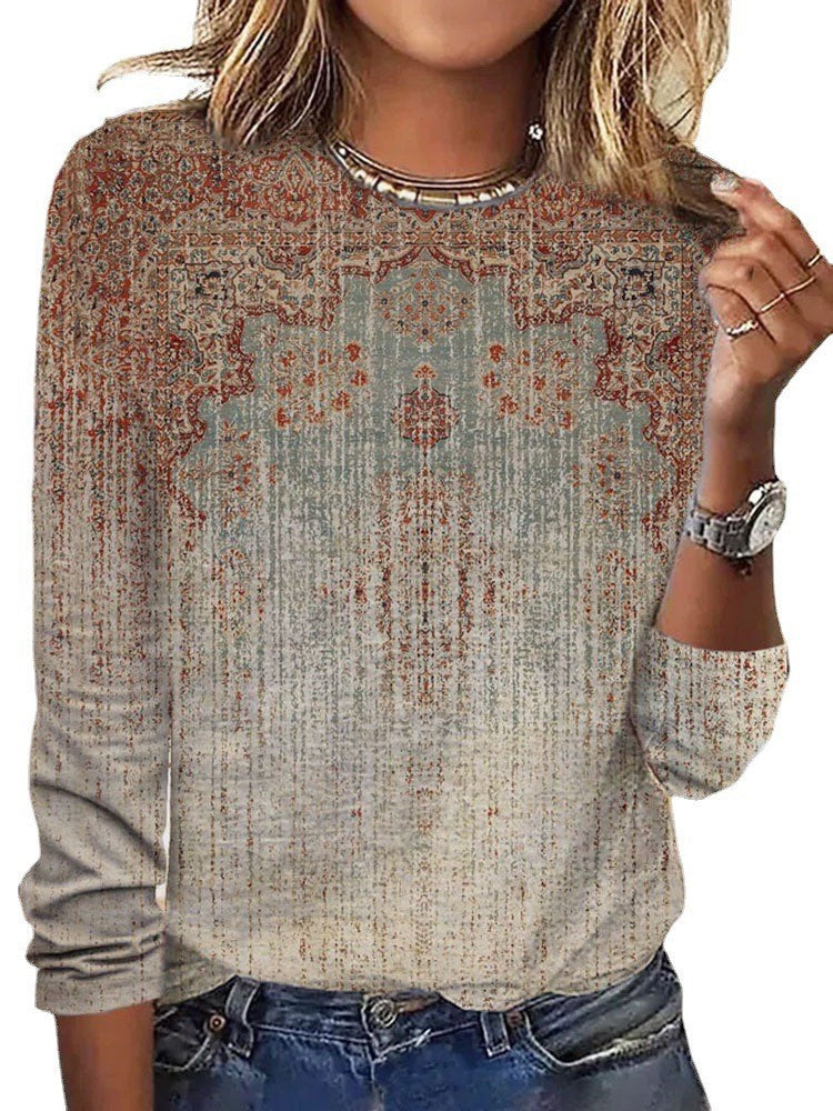 Damen Langärmeliges Oversize-Sweatshirt mit abstraktem Aquarell-Mosaikprint EB