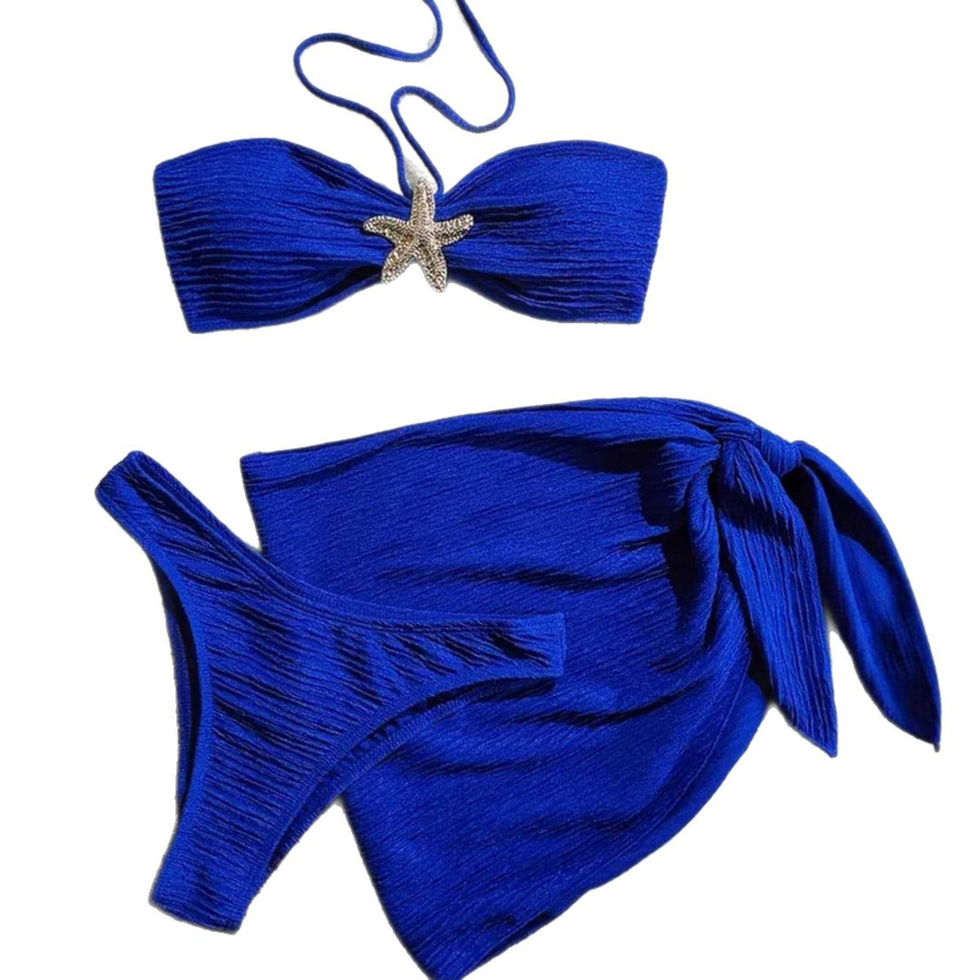 Damen Bandeau-Bikini mit ornamentalem Stern-Detail und modischem Wickelrok EB