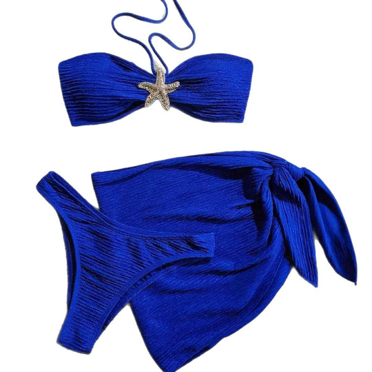 Damen Bandeau-Bikini mit ornamentalem Stern-Detail und modischem Wickelrok EB