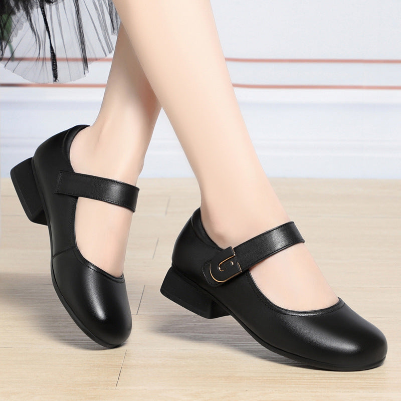 Damen Mary Jane Ballerinas mit elegantem Riemen und komfortablem Blockabsatz EB