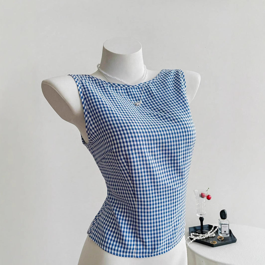 Damen ärmelloses Blusenshirt im klassischen Karomuster EB