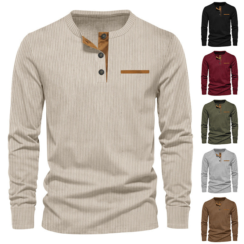 Herren strukturiertes Langarmshirt mit modischem Henley-Kragen EB