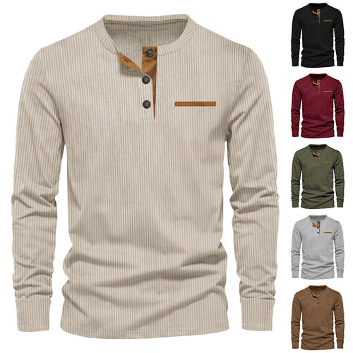 Herren strukturiertes Langarmshirt mit modischem Henley-Kragen EB