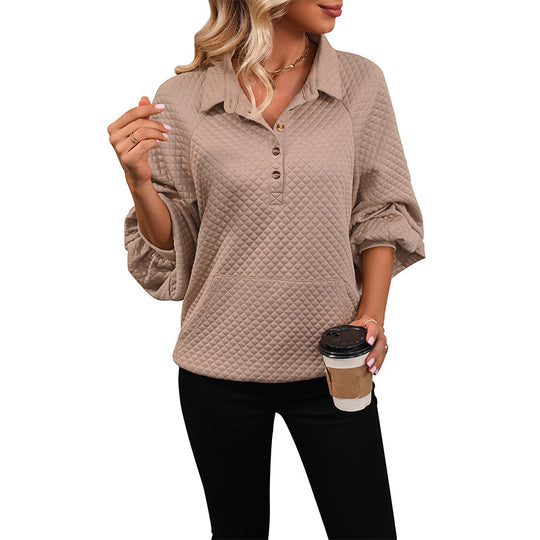 Damen Oversized Pullover mit strukturiertem Waffelmuster und Knopfleiste EB