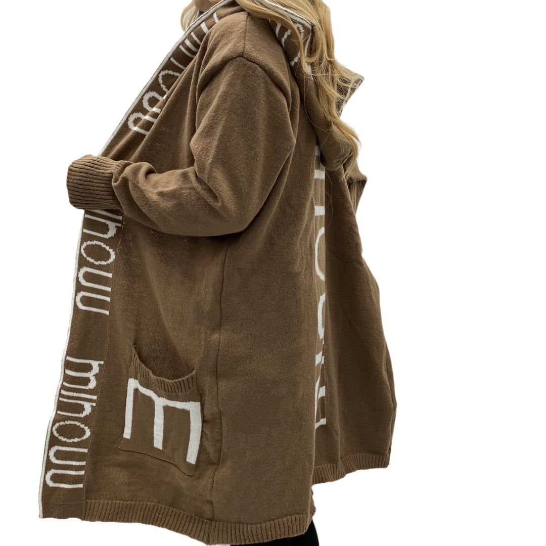 Damen Kapuzen-Cardigan im Oversize-Strick mit Logobordüre EB
