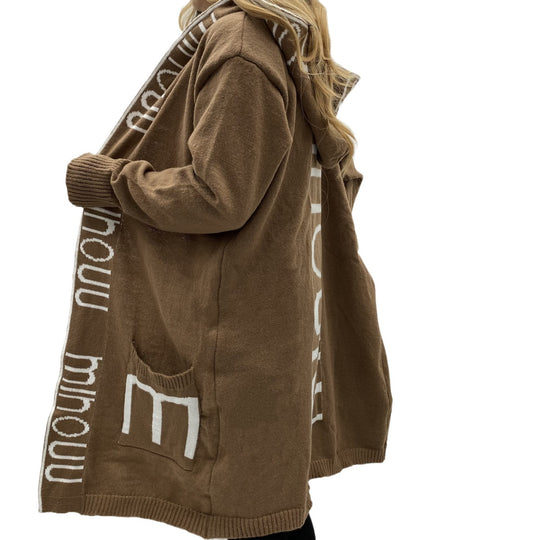 Damen Kapuzen-Cardigan im Oversize-Strick mit Logobordüre EB