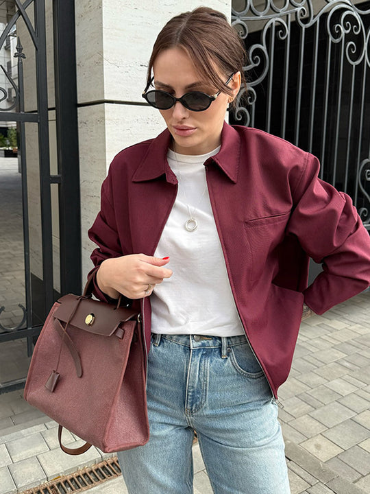 Damen modische Oversized-Jacke mit praktischem Reißverschluss EB