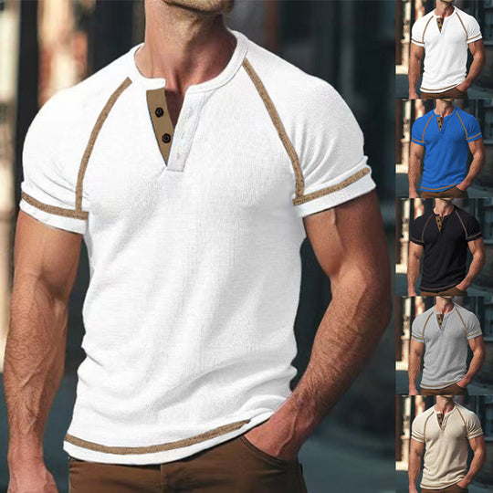 Herren modisches Halblangarm-T-Shirt mit Knopfleiste EB