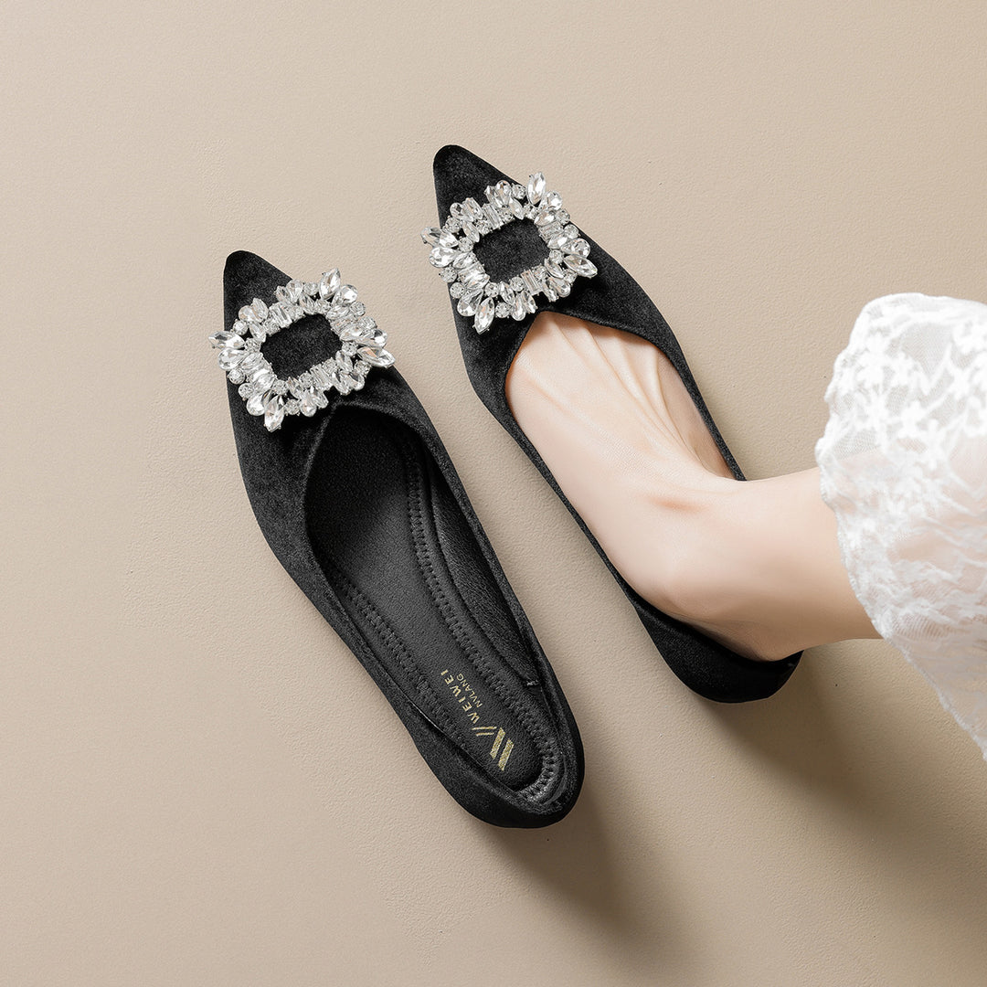Damen elegante Ballerinas mit strassbesetztem Detail EB