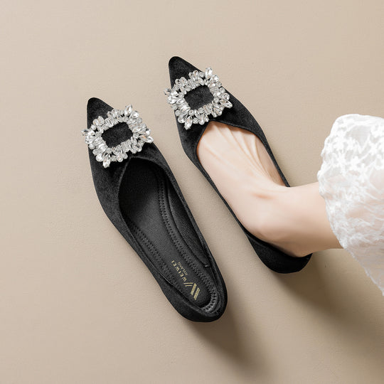 Damen elegante Ballerinas mit strassbesetztem Detail EB