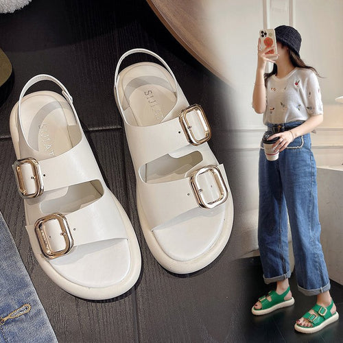 Damen Bequeme Riemchen-Sandalen mit modischer Schnallenverzierung und ergonomischem Fußbett EB