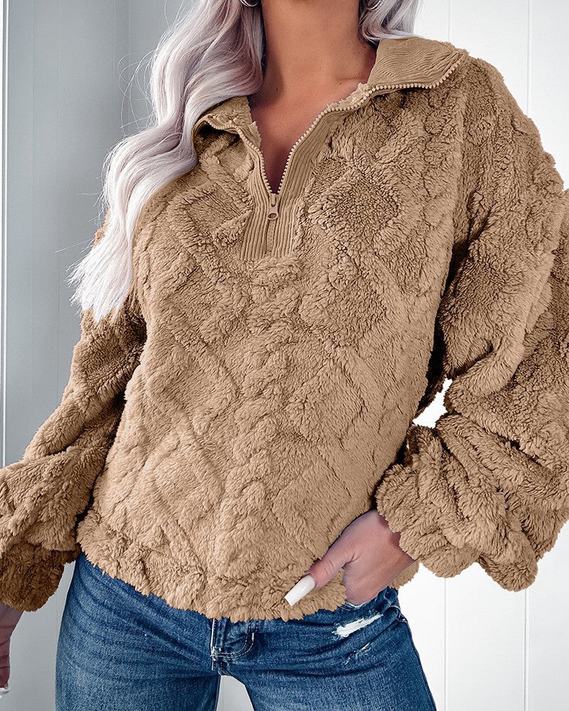 Damen Fleecepullover mit hohem Kragen und Reißverschluss EB