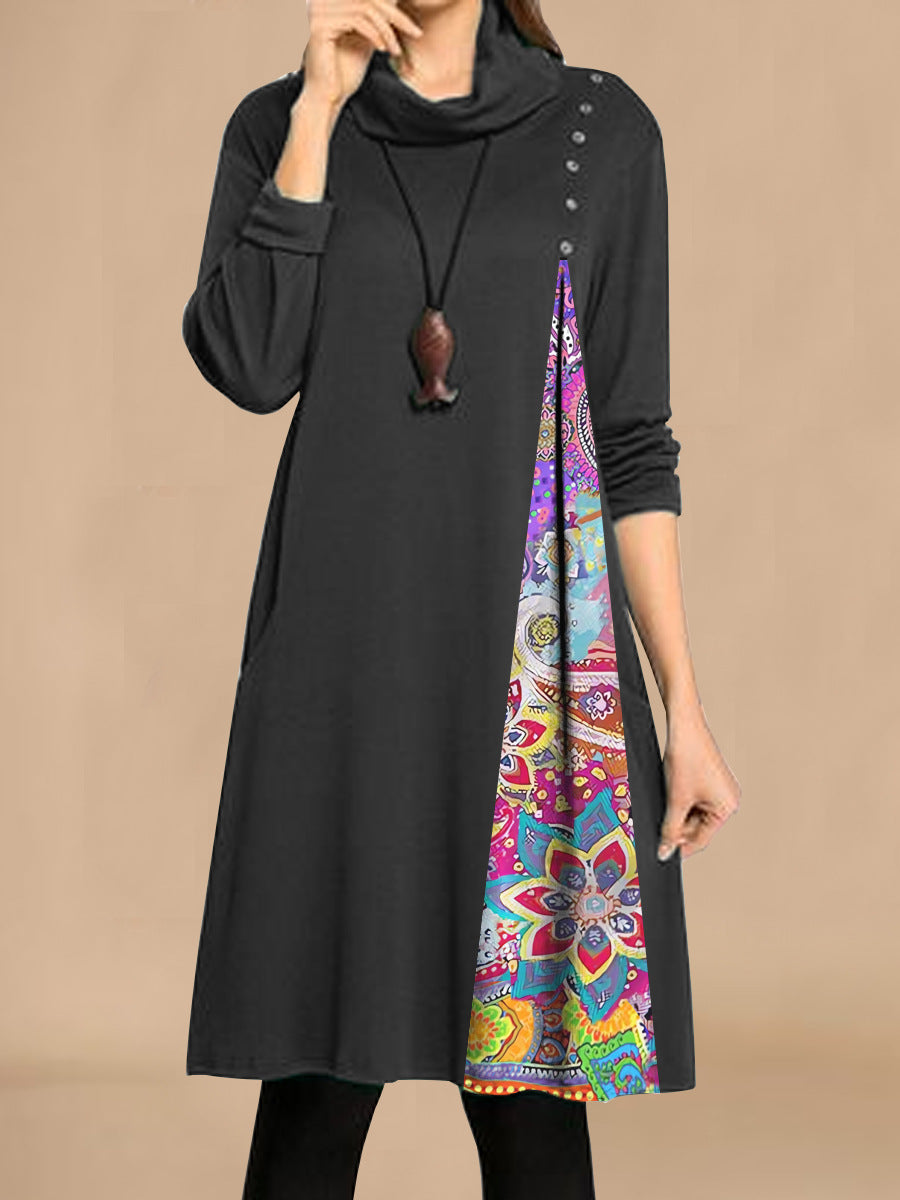 Damen Modisches Freizeitkleid mit asymmetrischem Saum und dekorativen Knöpfen EB