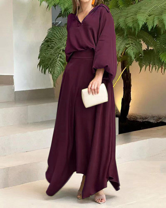 Damen Elegantes Maxikleid mit fließendem Schnitt und hochwertigem V-Ausschnitt EB