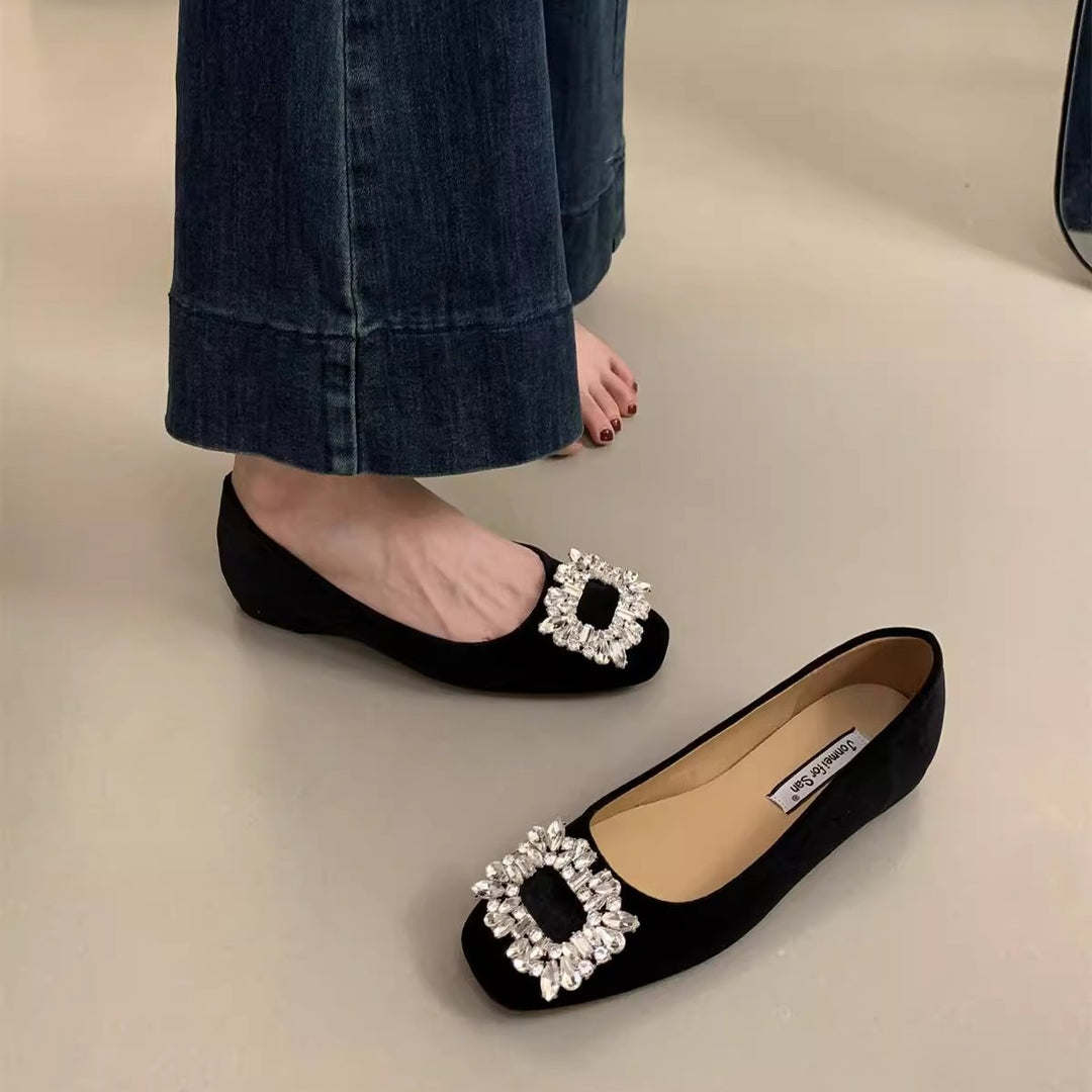 Damen raffinierte Ballerinas mit funkelndem Schmuckdetail und flexiblem Fußbett EB